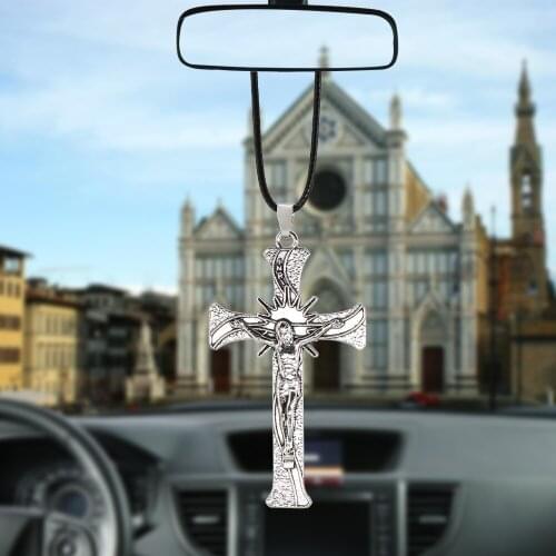 Sun Jesus Cross Car Pendant Car Accessories Rearview Mirror Decoration Hanging Ornaments Car Decor Gifts