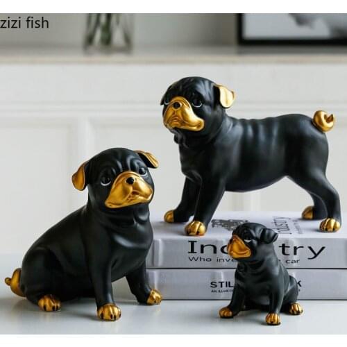 French Bulldog Statue Cute Dog Figurines Gilded Animal Desktop Decor 2 Pcs/set Resin Sculpture Crafts Home Decoration Modern