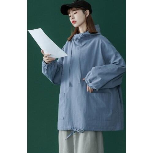 #7133 Blue Black Khaki Spring Autumn Hoodies Sweatshirt Tops Pullovers Korean Style Casual Loose Streetwear Long Sleeves Coat