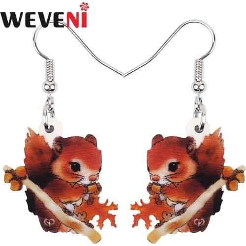 WEVENI Acrylic Cute Red Cartoon Squirrel Earrings Big Long Drop Dangle Fashion Charms Gifts Unique Party Jewelry For Women Girls