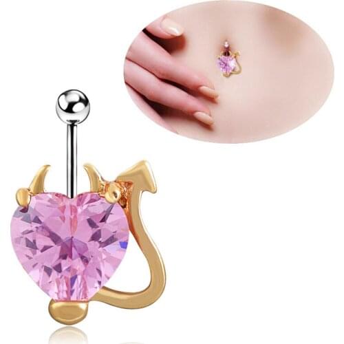 1 PC Sweet Crystal Devil Love Heart Belly Button Rings Fashion Navel Pin for Women Jewelry Gifts