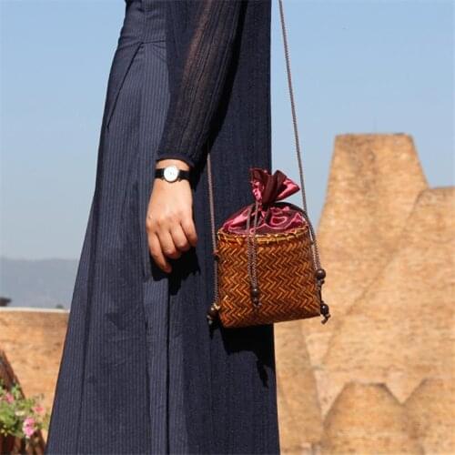 15x15CM Retro Japanese Handmade Woven Bag Mini Bamboo Bag Shoulder Bags Women Messenger Bags Pouch Simple Coin Purse a6108