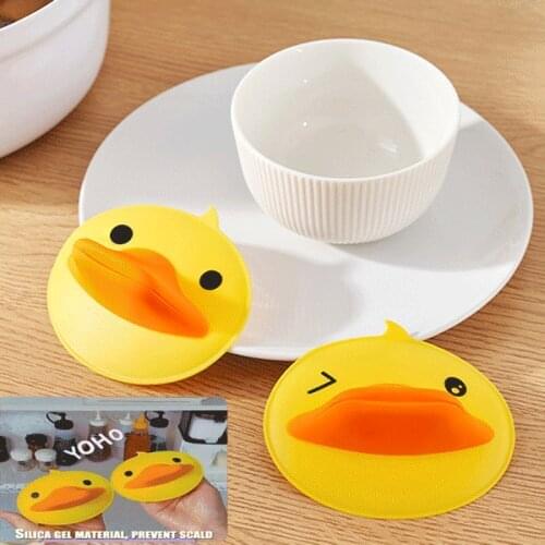2pcs Small Yellow Duck Silicone Scalding Clip Kitchen Baking Heat Insulation Clip Slip Bowl Oven Microwave Hand Clip