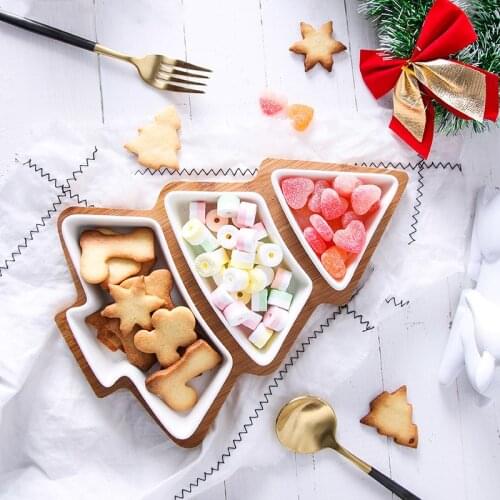 28cm Ceramic Bamboo Christmas Tree Tray Snack Plate Full Set Fruit Bowl Dish Plate Tableware Breakfast Tray Kitchen Home Supply