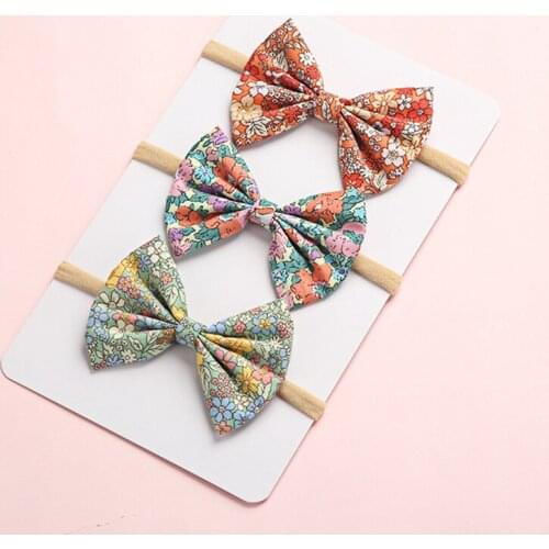 3Pcs/Lot Baby Headband Hair Bows Hairband For Girls Floral Print Head Bands Newborn Hair Accessories Cotton Linen Toddler Turban