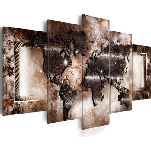 5D DIY Embroidery Diamond Picture Home Decoration 5 Pcs Painting World Map Full Round Drill Cross Stitch Wall Art Handmade Gift