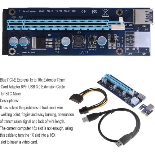 Blue PCI-E Express 1x to 16x Extender Riser Card Adapter Notebook Smartphone Expansion for Bitcoin Miner Mining