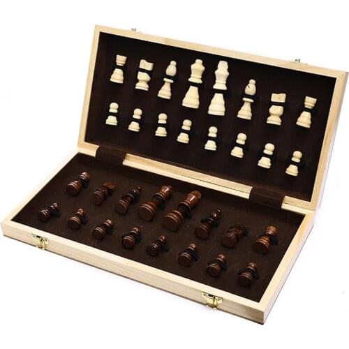 Wooden International Chess Game Folding Chess Board Chessmen Gift for Friend