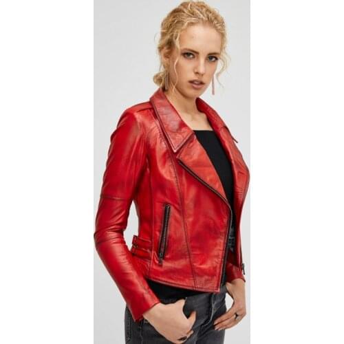 2021 New Fashion Women Genuine Sheepskin Coat Rivet Motorcycle Biker Female Real Leather Jacket Woman Overcoats Spring Autumn