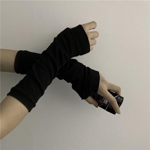 Summer Korea ins Harajuku bf Streetwear black retro dark ninja finger sleeves winter unisex winter touch screen knit long gloves
