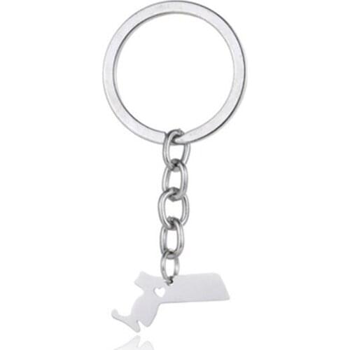 Europe and America hot sale stainless steel United States Massachusetts map keychain pendant key chain men and women jewelry