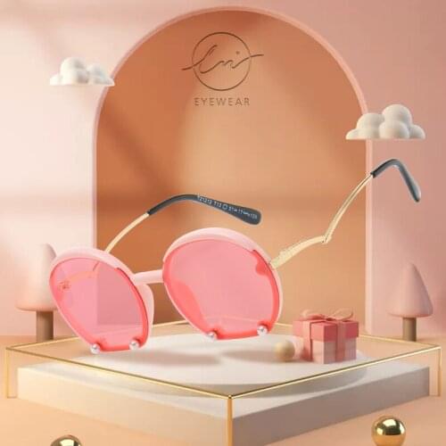 LM New Cartoon Lovely Kids Sunglasses Polarized Pearl Round Frame Girls Children Sun Glasses UV400 Goggles Eyeglasses Cute Shade