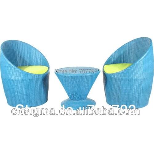 Resin Rattan Stackable Furniture 3 pc Balcony Lover Sofa Set Modern Round Chairs