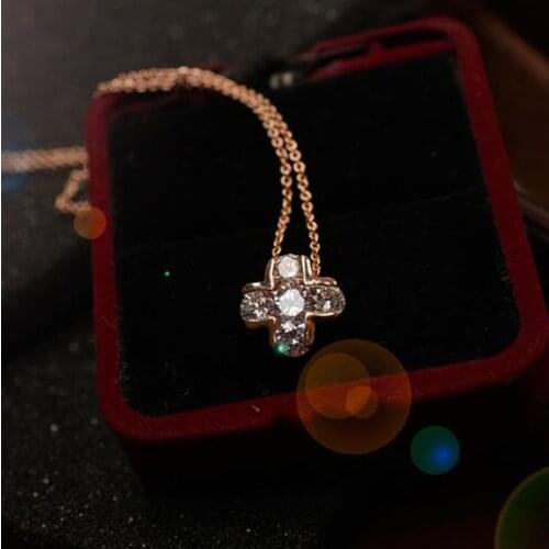 Fashion Charms Cubic Zircon Cross Small Pendant Necklace Rose Gold Color Clavicle Necklace for Women