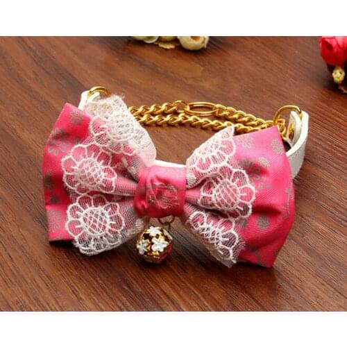 British style dogs cats fashion bowknot collar supplies doggy necklace with bell doggy collars grooming 1pcs S M
