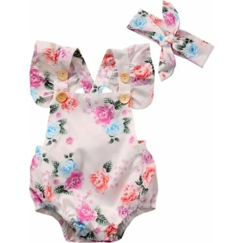 0-24M Adorable Baby Girls Floral Romper Summer Infant Toddler Baby Girl Short Ruffle Sleeve Clothes Sunsuit Set