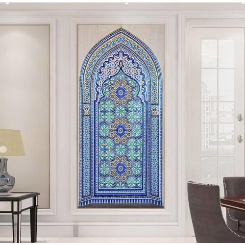 Arabic Pattern Muslim Eid Door Sticker Home Decoration Wall Stickers Living Room Kitchen Wall Decals Peel & Stick PVC Wallpaper