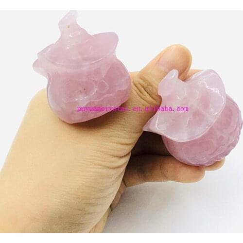 Aura Natural Rose Quartz Hand Carved Crystal Pumpkin Figurine Healing Crystals Feng Shui Home Decor Luck Witch Halloween Gift
