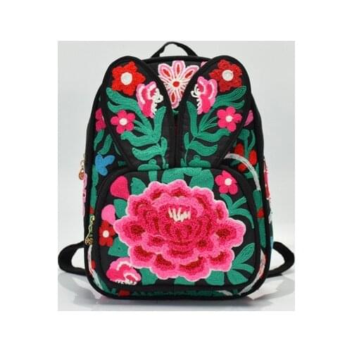 New floral embroidery women national shopping backruck!Nice bohemian prints lady canvas backpacks Top Versatile casual backrack