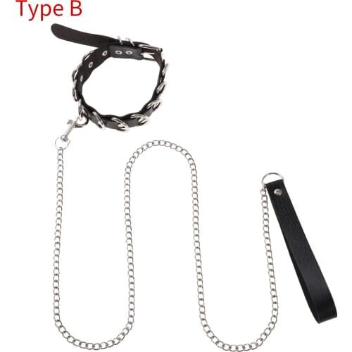Punk Slave Neck Harness Adults Games PU Leather Restraints Collar with Traction Chain Couples Cosplay Dog Chain Choker Sex Toys