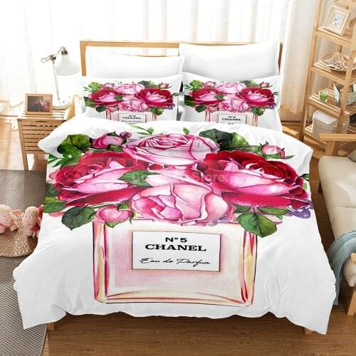 Perfume Rose Bedding Set Flower Pink Duvet Cover Sets Comforter Bed Linen Gift Twin Queen King Single Size Romantic Fashion Gift