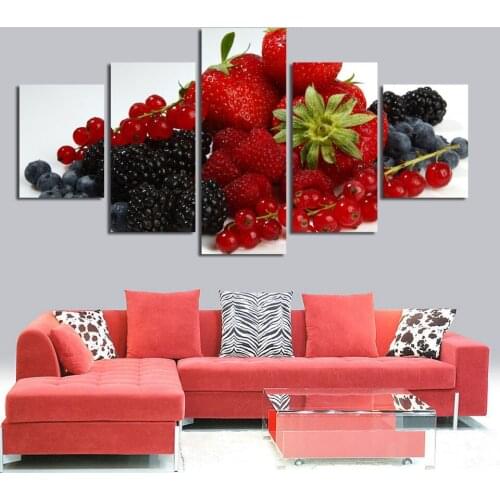 Printed Pictures Home Wall Art 5 Panel Fruit Strawberry Cherry Modular Poster Paintings On Canvas Living Room Decorative Framed