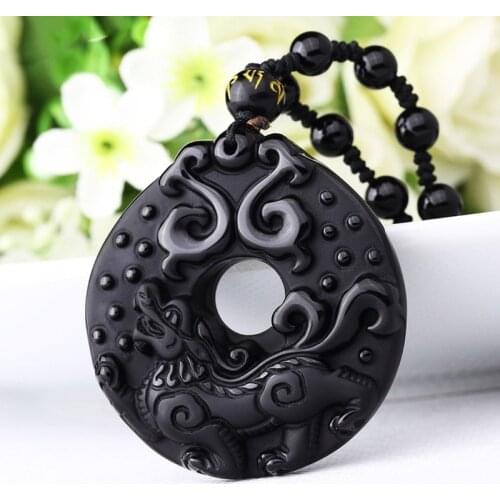 Natural Black Obsidian Pendant Fashion New Jewelry Mens and Womens Necklaces for Good Luck and Peace