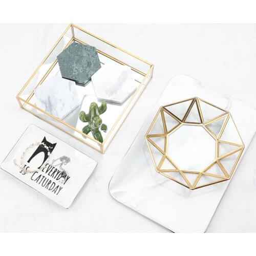 Hot Nordic Metal Makeup Storage Glass Makeup Organizer Tray Dessert Jewelry Display Storage Box