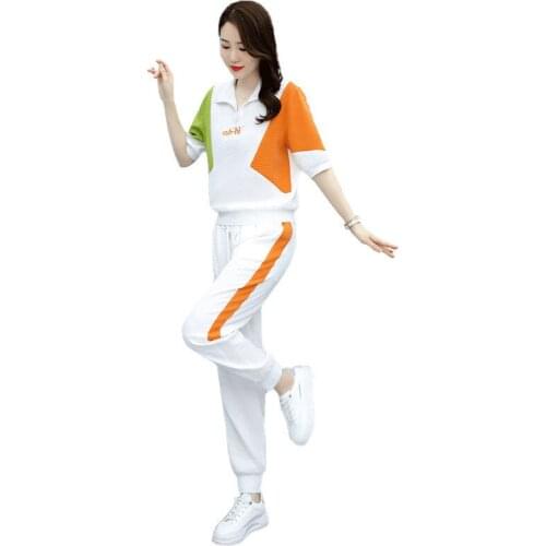 Casual Sports Women Set 2021 Spring Summer Fashion New Short Sleeves Top Slim Long Pants Breathable Two-piece Sets Female LR1292