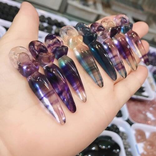 Natural colorful Fluorite Mineral Goddess Statue Crystal Figurines Pendant Crafts For Gifts