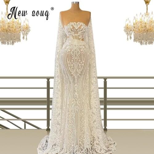 Luxury Beaded Mermaid Wedding Gown 2021 O-Neck Cape Sleeves Elegant For Women Formal Party Dress Wedding Dresses For Brides