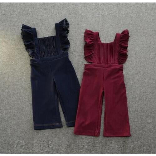 Retail 2018 New Sale Fall Ruffles Suspend Pants Solid Baby Trousers Atumn Long Girls Overalls P167 Navy Blue Wine