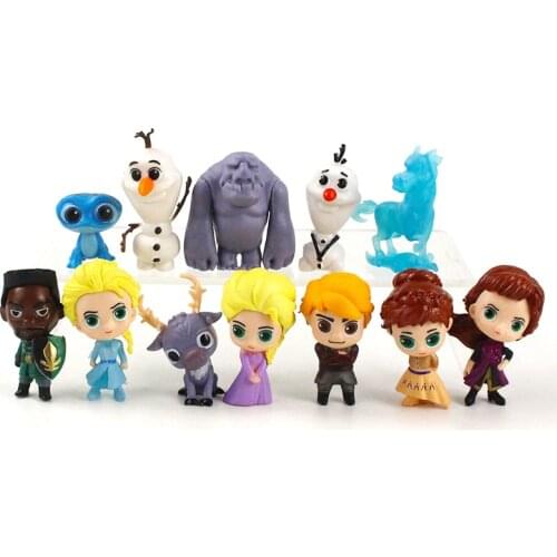 3-6cm 12pcs/Lot Disney Frozen 2 Elsa Anna Kristoff Olaf Fire Elves Cute Mini Action Figure Model Doll Toy Girls Birthday Gift