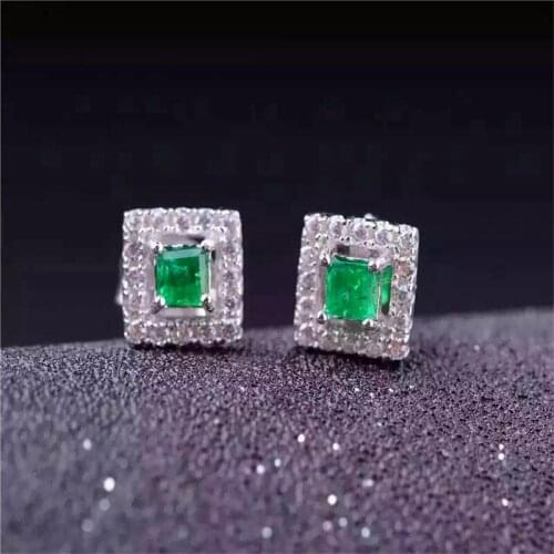Natural emerald stud earring Natural and real emerald 925 sterling silver 2pcs gems For men or women jewelry