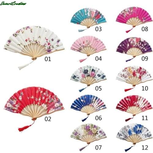 Folding Fan Vintage Chinese Hand Held Fans Silk Bamboo Folding Fans Handheld Folded Fan For Church Wedding Gift