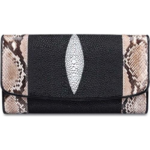 Yuanhui Thailand Pearl fish skin hand women wallet Python skin long women wallet fashion stingray skin women clutch bag