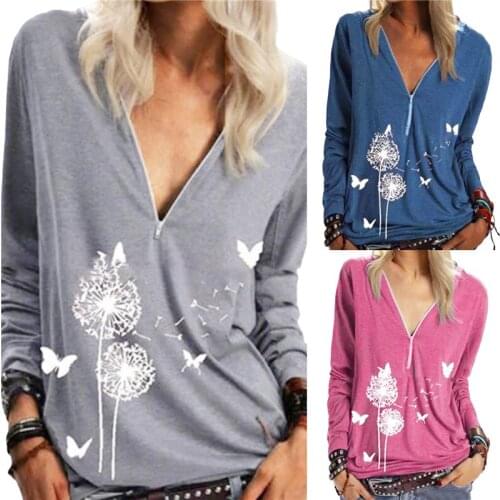 Oversized T Shirt Ladies Plus Size Print Woman T Shirts Long Sleeve V-neck Pullover Tops Women Clothes женские футболки