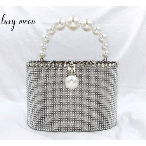 Ladies Wedding Clutch Bag Luxury Women Evening Party Purse and Handbag Fashionable Pearl Handle Silver Crystal Clutch ZD2144