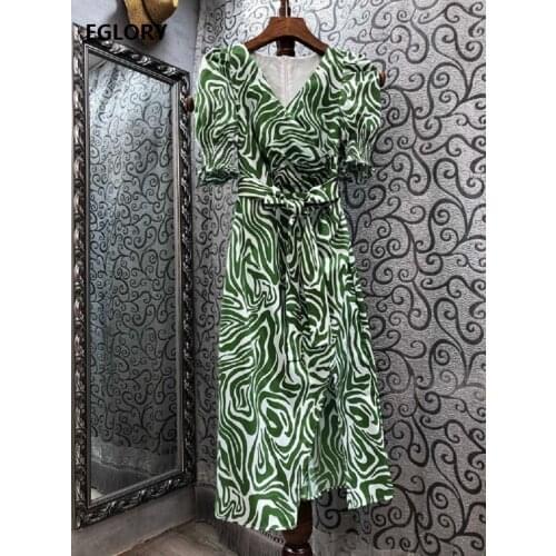 100%Cotton Dress New 2021 Spring Summer Fashion Clothing Women Sexy V-Neck Short Sleeve Mid-Calf Length Casual Green Dress XL