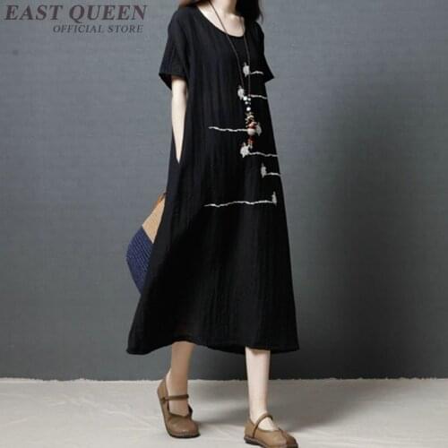 Loose Casual Dresses For Women 2019 Summer Dresses O Neck Pocket Print Cotton Linen A Line Long Robe Vintage Femme TA1770