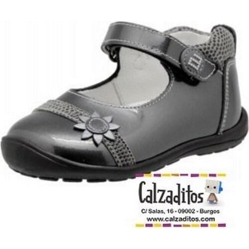 Dented baby mercettes in gray patent metal steel with velcro, of Andanines