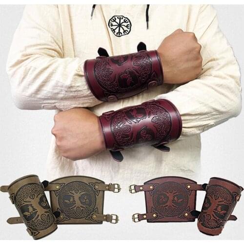 1Pc Cosplay Props Faux Leather Bracer Viking Costume Lace Up Arm Armor Cuff Cross String Steampunk Medieval Gauntlet Wristband
