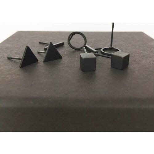 4 Pairs/set Simple Alloy Triangle Bar Round Stud Earrings Set for Women Black Small Geometric Square Ear Cuff Fashion Jewelry