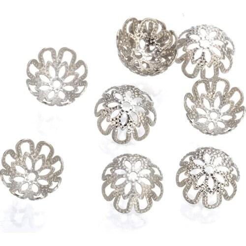 50 pcs 10mm Brass Flower bead cap silver plated Spacer Bead DIY for Jewelry Making Bracelet Findings Necklace Accessories