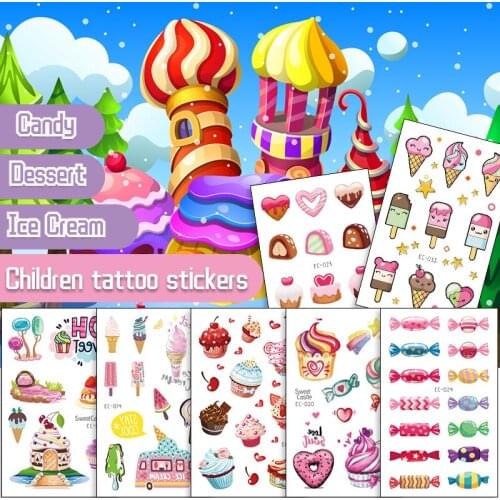 8PCS New Children Summer Dessert Birthday Tattoo Sticker Ice Cream Cake Waterproof and Sweatproof Temporary Tattoo Sticker