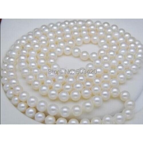 Free Shipping >>>Natural 8-9mm AAA+ white pearl necklaces 60"Long