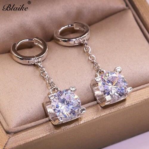 Blaike Silver Color Dangle Earrings Exquisite Silver/Rose Gold Color Zircon Earrings For Women Wedding Party Gifts