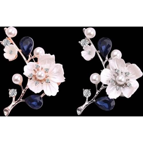 Crystal Pearl Plum Brooch Enamel Elegant Temperament Office Casual Jacket Pin Clothing Jewelry High Quality Ornament Gift