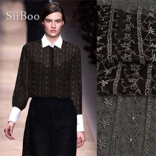 Designer brown coffee lace floral embroidery 100% silk fabric for dress silk tissue cloth tela tejido SP3216 FREE SHIPPING