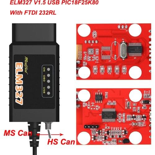 ELM327 For Ford FORScan V1.5 PIC18F25K80 FTDI/CH340 ELM 327 HS-CAN/MS-CAN Switch obd obd2 USB Scanner Car Diagnostic Auto Tool